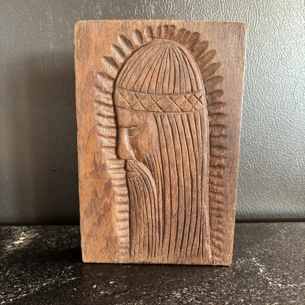 Jesus Christ Wood Carving Wall Plaque Folkart Hand Carved Signed ENOK 7.5in